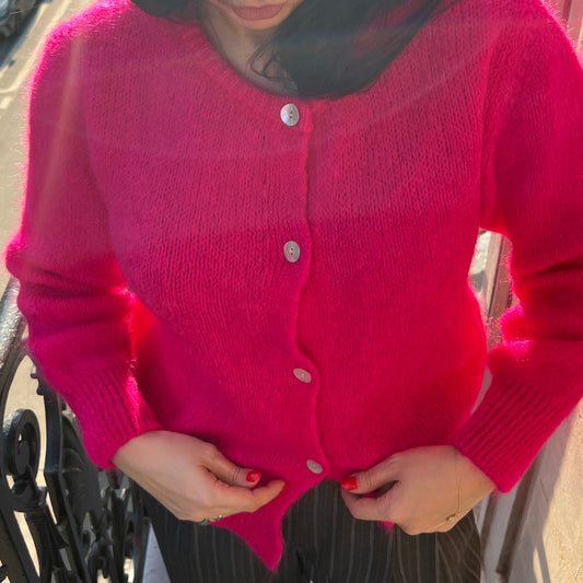Sunday Mohair Knit Cardigan - Hot Pink