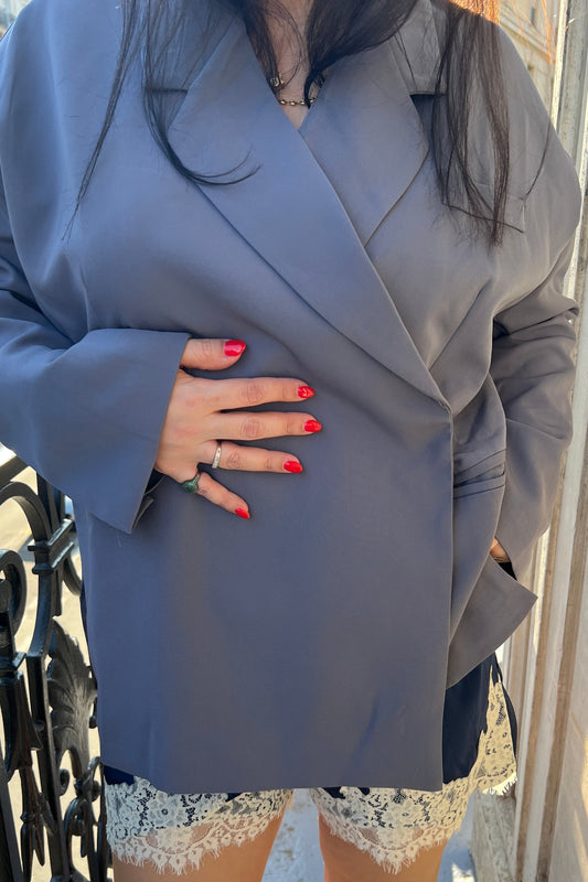 Lucia Boxy Wrap Blazer - Slate Grey PRE-ORDER